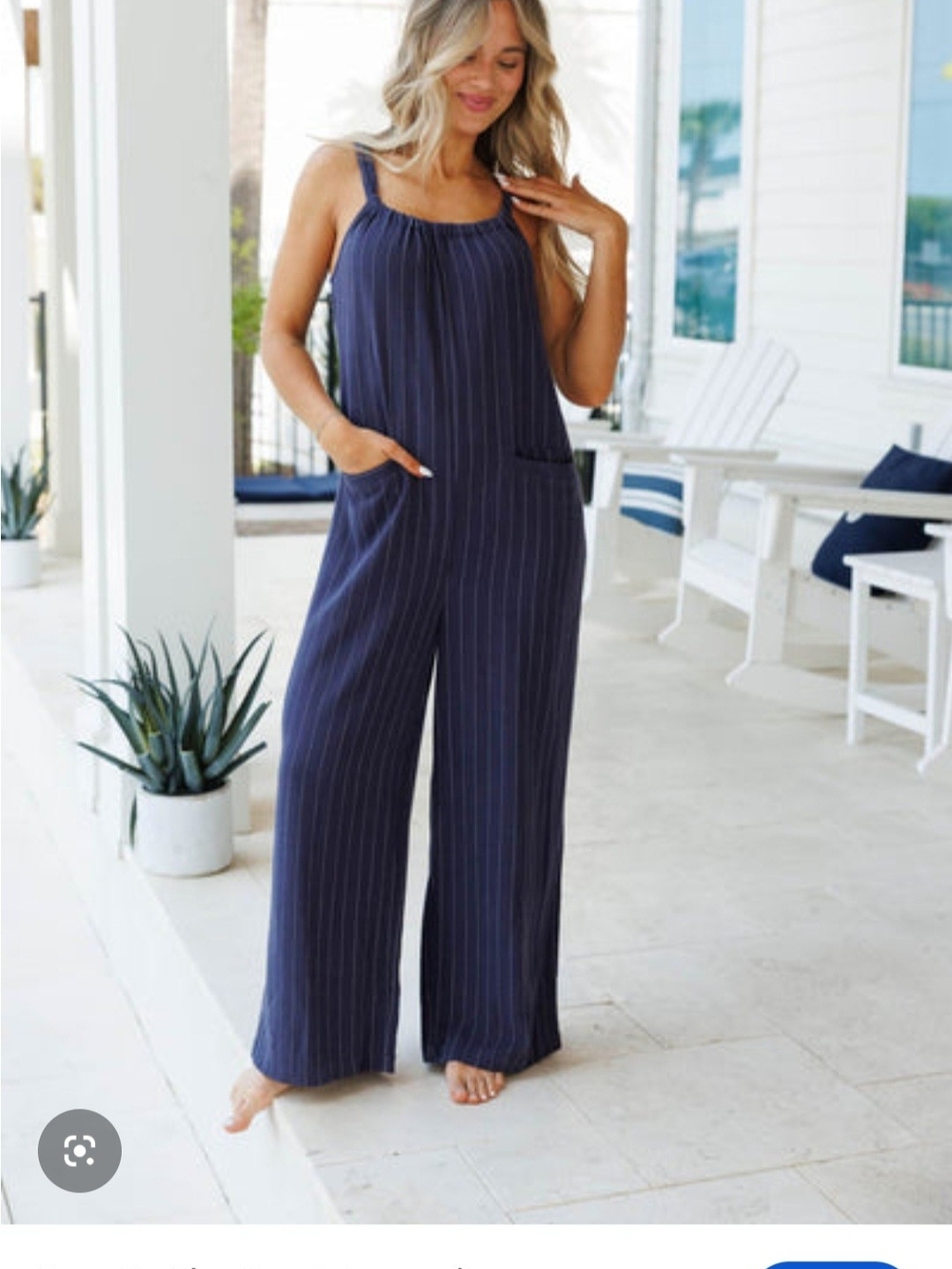 Striped Navy Sleeveless Wide-Leg Jumpsuit